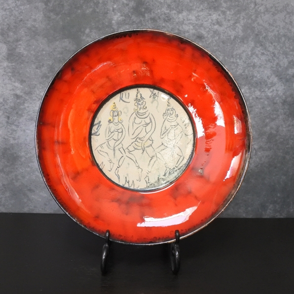 Vintage 1950s Signed Mid Century Modern Dancers Art Pottery Bowl